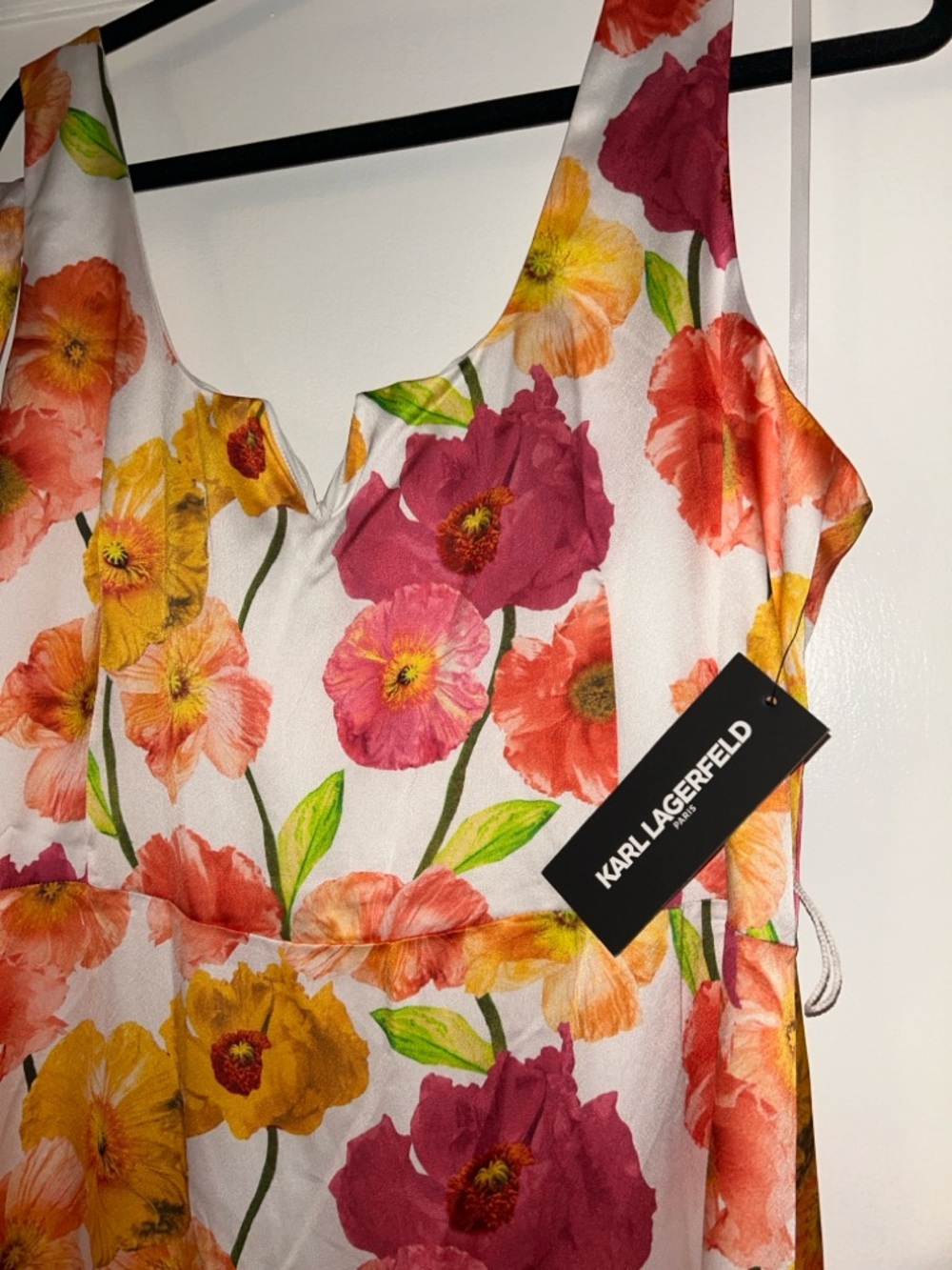 Karl Lagerfeld White Floral Sundress with Pink, Orange & Yellow Poppies